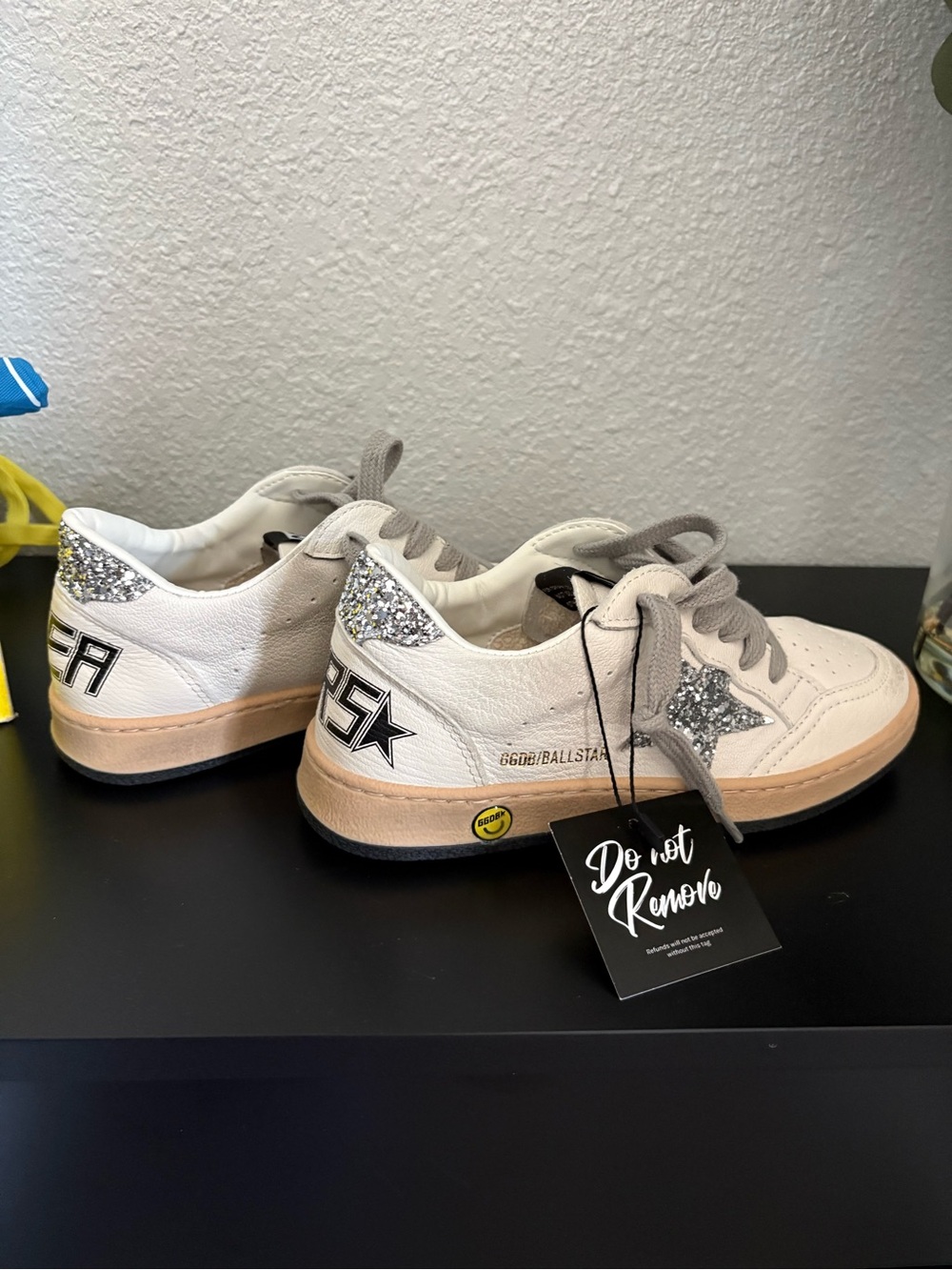 Golden Goose White Leather Low-Top Sneakers with Silver Glitter Star